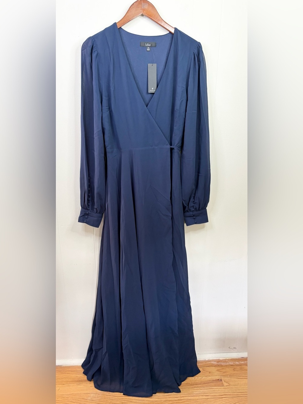 Lulus My Whole Heart Navy Blue Long Sleeve Maxi Wrap Dress size XL new - Picture 4 of 6
